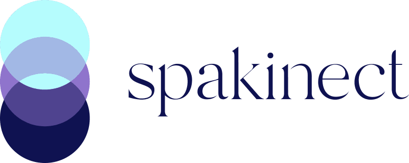 Spakinect logo with overlapping blue circles and modern lowercase font